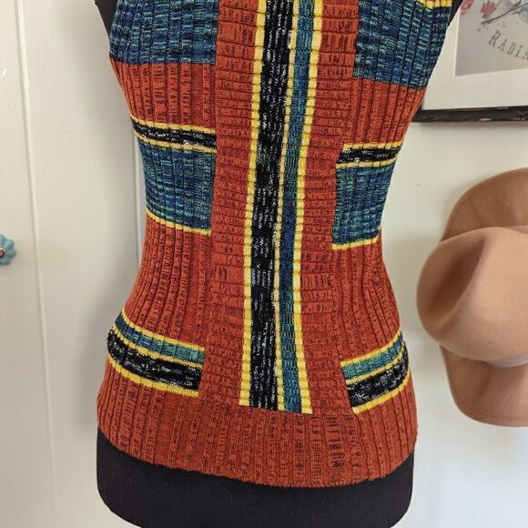 Free People Carly Striped Cowl Neck Sleeveless Sweater Top S Boho Hippie 70s - Picture 12 of 14